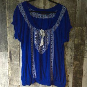 DEX Embroidered Boho Peasant top 2X